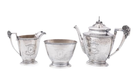 CROSBY, HUNNEWELL & MORSE 3PC SILVER TEA SET