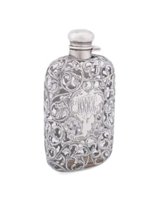 AMERICAN STERLING SILVER OVER GLASS FLASK