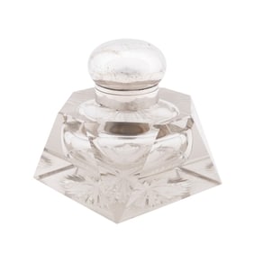 800 SILVER MOUNTED CUT GLASS INKWELL, C. 1915