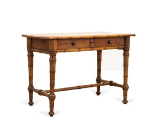 19TH C. VICTORIAN FAUX BAMBOO PINE 2-DRAWER DESK