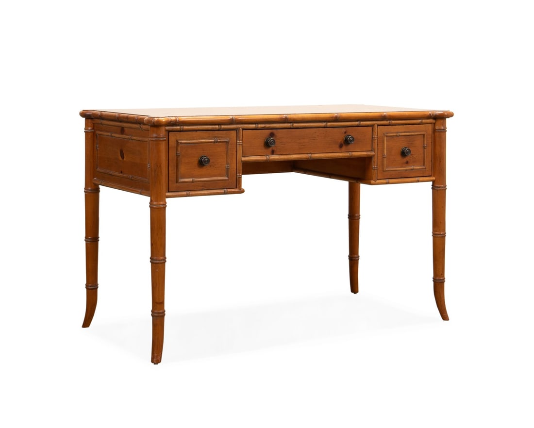 VICTORIAN STYLE FAUX BAMBOO PINE 3-DRAWER DESK (1 of 6)