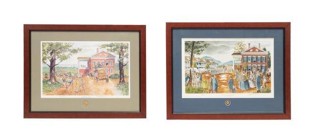 TWO JOHN KOLLOCK PRINTS FRAMED W/ U.S. GOLD COINS