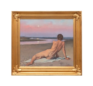 JD BALENTINE, NUDE WOMAN AT SUNSET, 2001 O/B