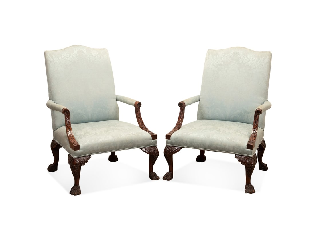 PR. OF IRISH GEORGIAN STYLE GAINSBOROUGH ARMCHAIRS (1 of 6)