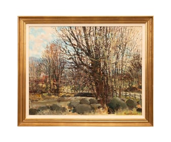 BOGOMIR BOGDANOVIC, CREEK LANDSCAPE, OIL ON BOARD