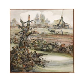 FORREST JACOBS FARM LANDSCAPE SCENE, OIL PAINTING