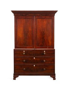 19TH / 20TH C. GEORGIAN STYLE MAHOGANY LINEN PRESS