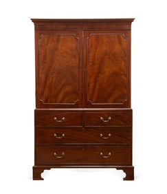 19TH / 20TH C. GEORGIAN STYLE MAHOGANY LINEN PRESS
