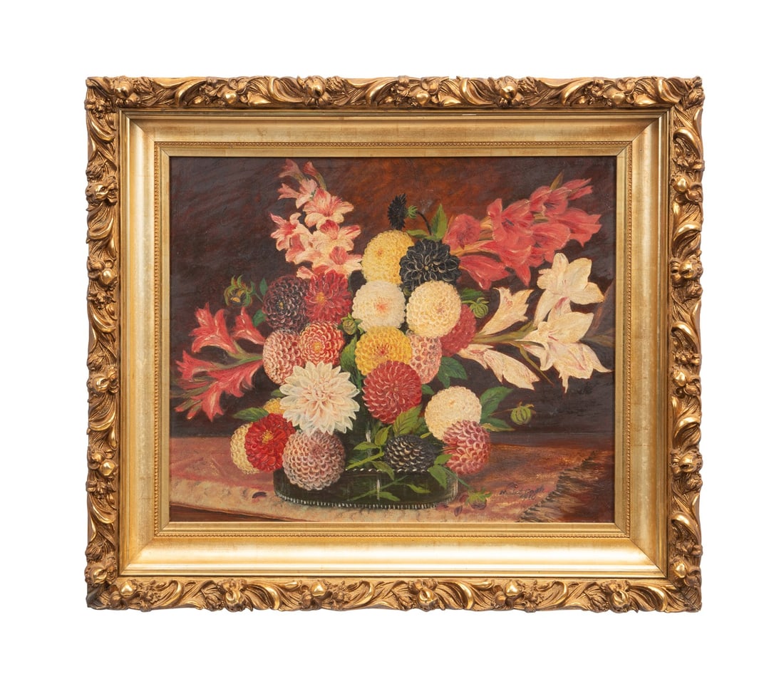 HERBERT CASH, FLORAL STILL LIFE OIL PAINTING, 1910: Herbert Cash (American, 1864-1914). Untitled - Floral Still Life with Chrysanthemums - 1910, oil on canvas pencil signed and dated to verso. Framed. Provenance: Private Collection, Palmetto, GA. Appro