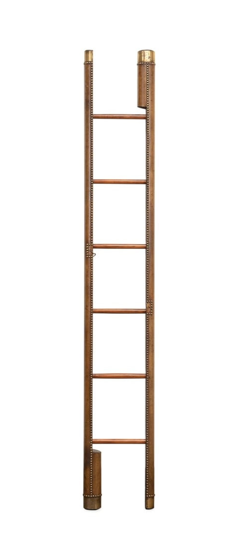 ENGLISH LEATHER & BRASS FOLDING LIBRARY LADDER (1 of 5)