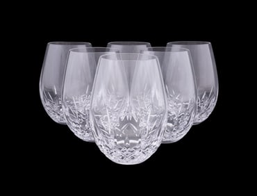 WATERFORD CRYSTAL, SIX STEMLESS RED WINE GLASSES
