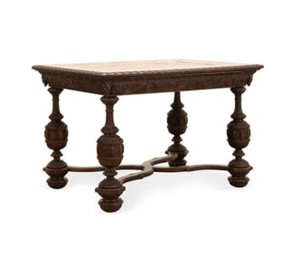 19TH C. JACOBEAN INLAID PARQUETRY LIBRARY TABLE