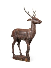LIFE-SIZE CARVED WOODEN FIGURE OF A DEER