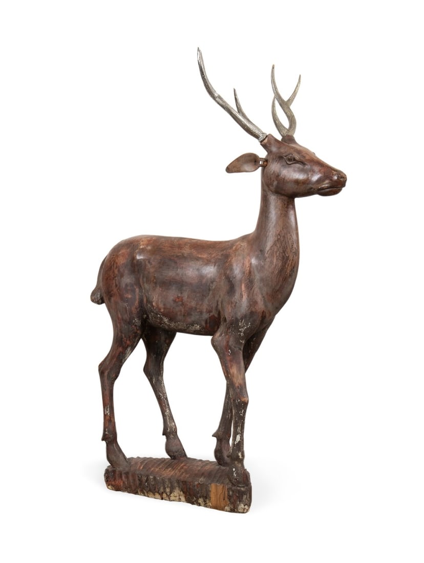 LIFE-SIZE CARVED WOODEN FIGURE OF A DEER (1 of 6)