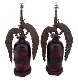 ATTR. THEODORE ALEXANDER, PAIR OF PEACOCK LAMPS