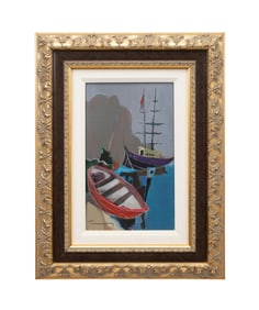 ITZCHAK TARKAY, 'SEASHORE PIER #2' ACRYLIC