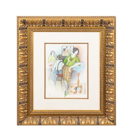 ITZCHAK TARKAY, 'CASUAL POSE' FIGURAL WATERCOLOR