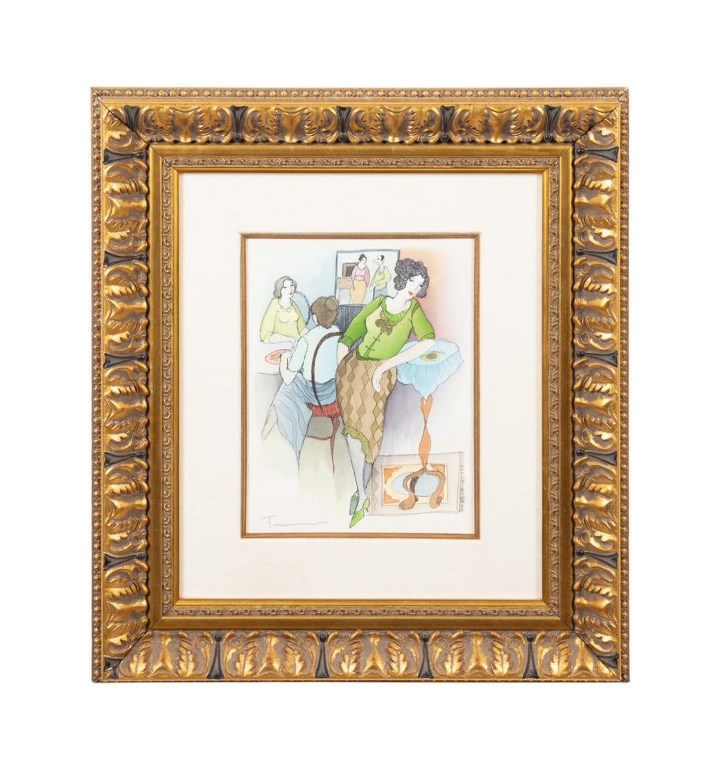 ITZCHAK TARKAY, 'CASUAL POSE' FIGURAL WATERCOLOR (1 of 5)