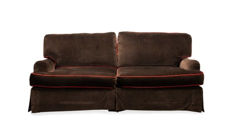 BROWN VELVET UPHOLSTERED TWO-SEAT SOFA