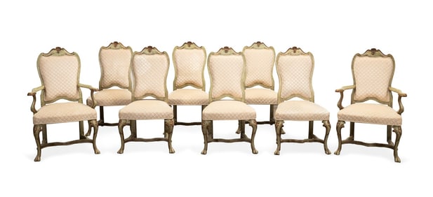 MINTON-SPIDELL, EIGHT VENETIAN STYLE DINING CHAIRS