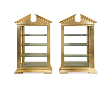 PAIR OF MODERN BRASS AND GLASS DISPLAY CABINETS