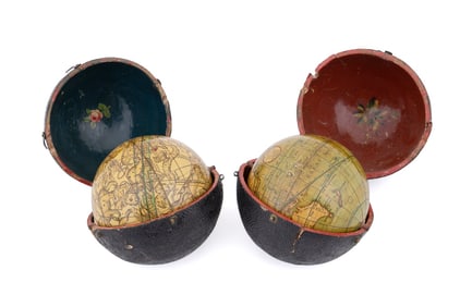 TWO 19TH CENTURY POCKET GLOBES IN SHAGREEN CASES