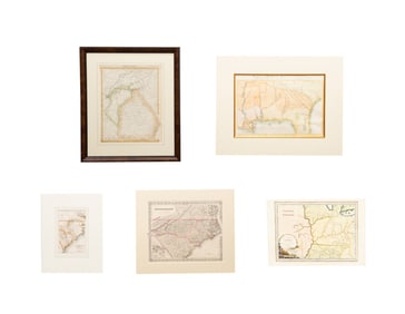 FIVE ANTIQUE UNITED STATES SOUTHERN STATES MAPS