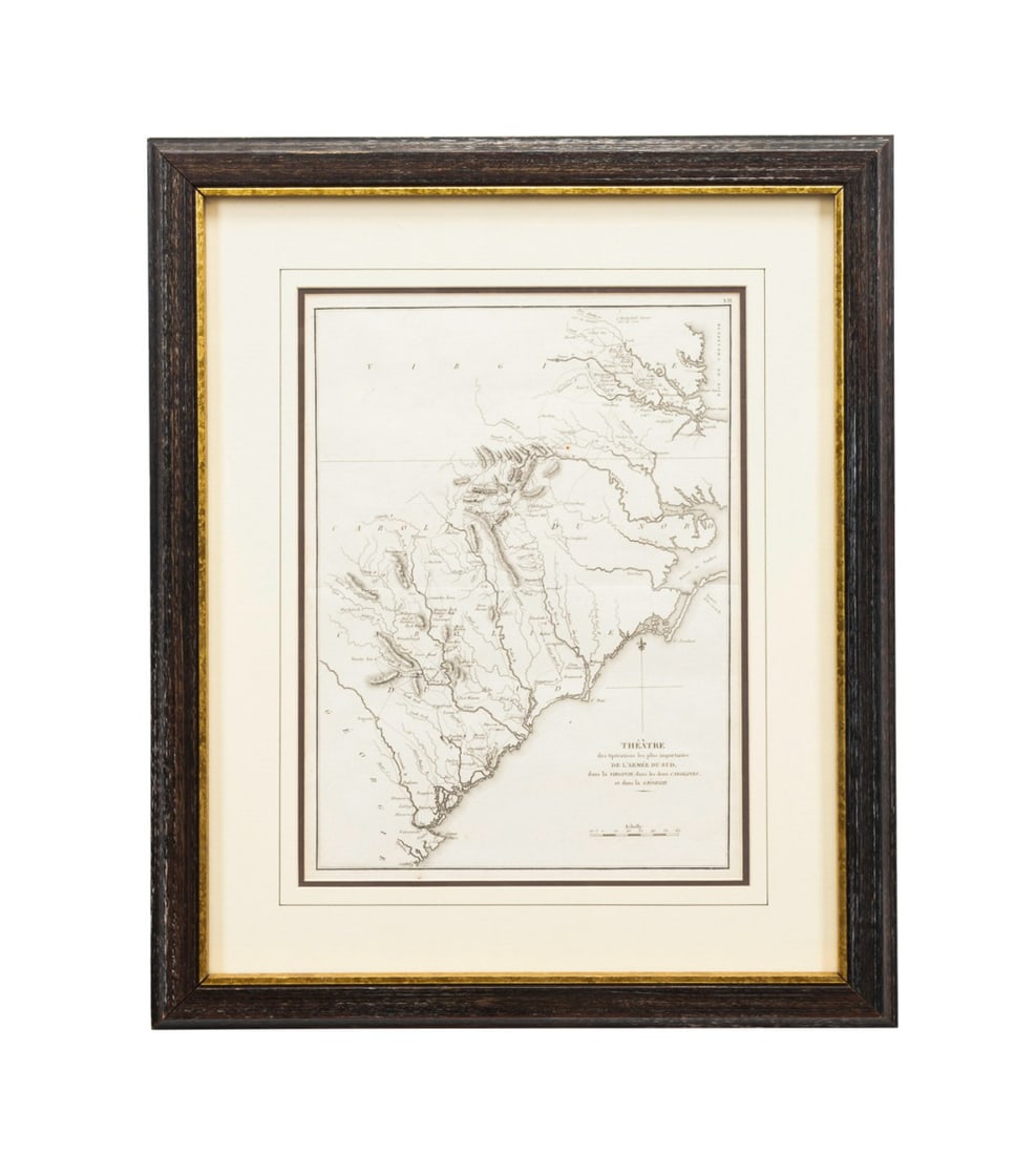 JOHN MARSHALL MAP, THEATRE DES OPERATIONS 1807: John Marshall (American,1755-1835), early 19th century. Theatre des operations les plus importantes de l'Armee du Sud dans la Virginie, dans les deux Carolines, et dans la Georgie, Paris, 1807. From t