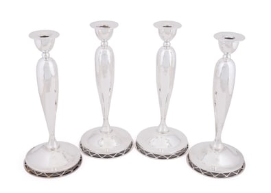 ALLAN ADLER, FOUR MODERNIST STERLING CANDLESTICKS