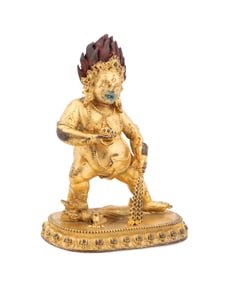 CHINESE QING DYNASTY GILT BRONZE KUBERA