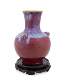 CHINESE QING DYNASTY FLAMBE GLAZED VASE W/ STAND