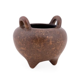 CHINESE QING DYNASTY GOLD SPLASHED TRIPOD CENSER