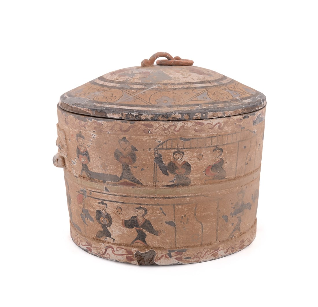 CHINESE LIDDED PAINTED TERRACOTTA VESSEL (1 of 7)