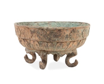 ASIAN PATINATED BRONZE FOOTED BOWL