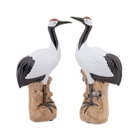 PAIR, CHINESE EXPORT PORCELAIN CRANE MODELS