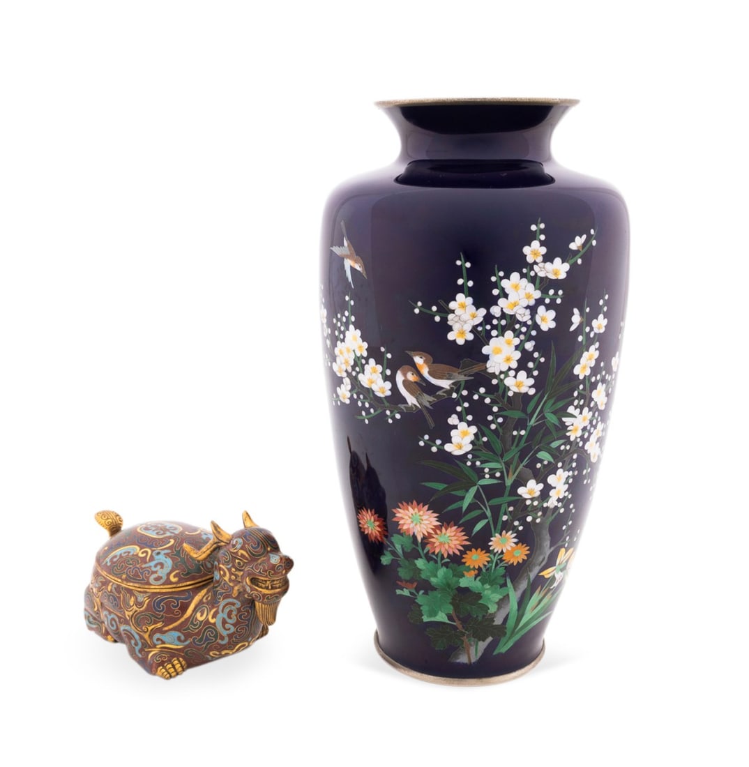 CHINESE, CLOISONNE DRAGON-TURTLE BOX & VASE (1 of 9)