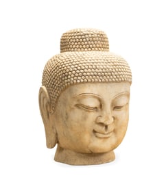 ASIAN LARGE CARVED MARBLE BUDDHA HEAD