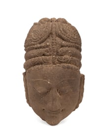 ASIAN CARVED STONE BODHISATTVA HEAD