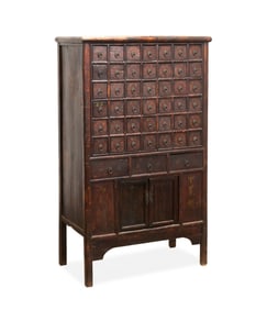 CHINESE PAINT DECORATED WOODEN APOTHECARY CABINET