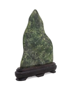 GREEN CHINESE SCHOLAR STONE OR GONGSHI WITH BASE