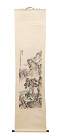 CHINESE LANDSCAPE W/ FIGURE PAINTED HANGING SCROLL