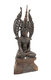 BURMESE CARVED JAMBUPATI SEATED BUDDHA