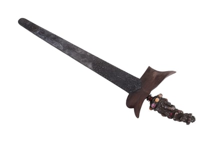 INDONESIAN KRIS DAGGER, SILVERED FIGURAL HANDLE