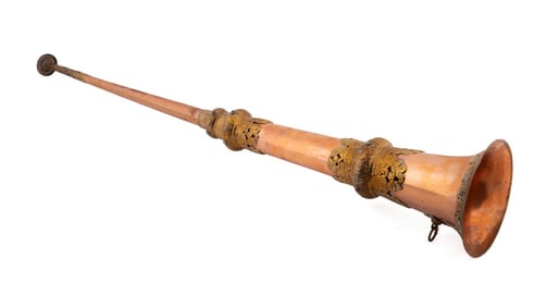 TIBETAN BRASS MOUNTED COPPER DUNG-CHEN TRUMPET