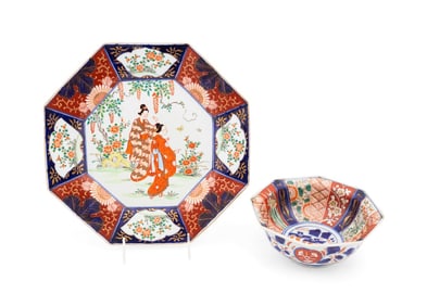 JAPANESE IMARI PORCELAIN OCTAGONAL CHARGER & BOWL