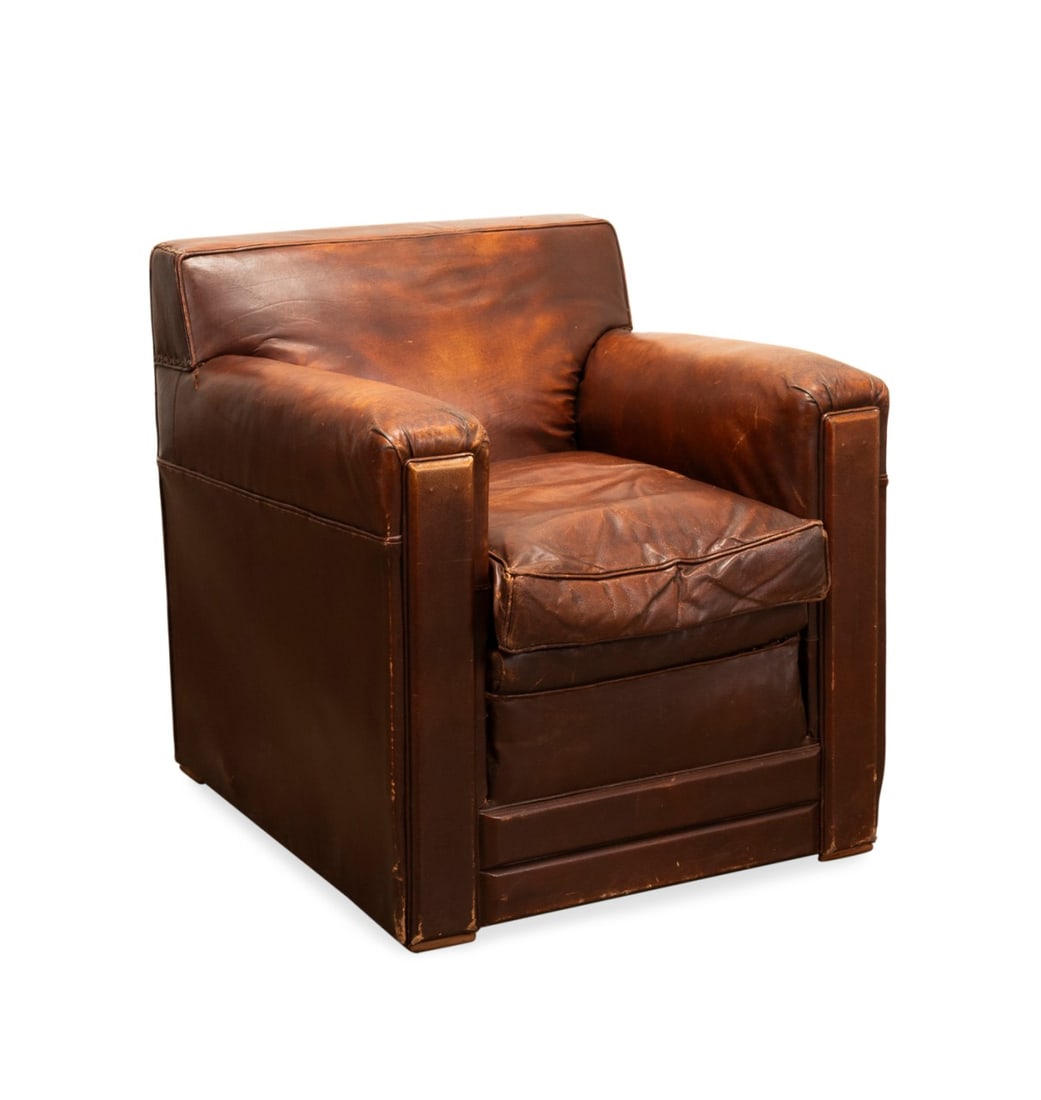 FRENCH ART DECO LEATHER CLUB CHAIR, 1930S (1 of 7)