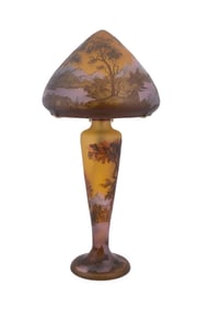 AFTER GALLE, MONUMENTAL SCENIC CAMEO GLASS LAMP