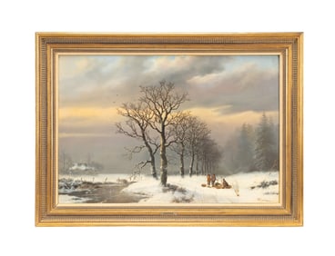 WILLEM BODEMAN, 1863 WINTER LANDSCAPE OIL PAINTING