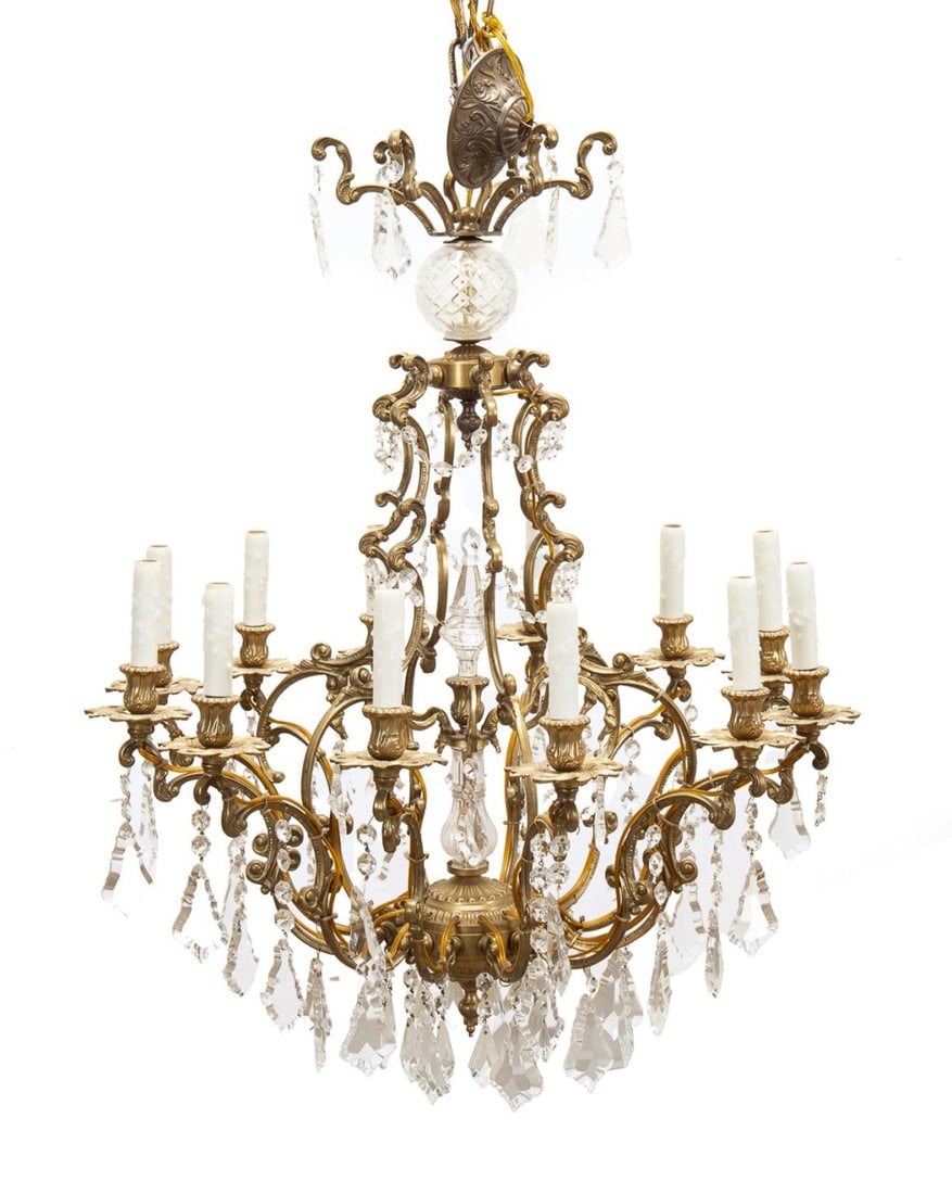 ROCOCO STYLE GILT BRONZE & CRYSTAL CHANDELIER (1 of 4)