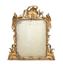 18TH/19TH C. ROCOCO SHELL CREST GILTWOOD MIRROR